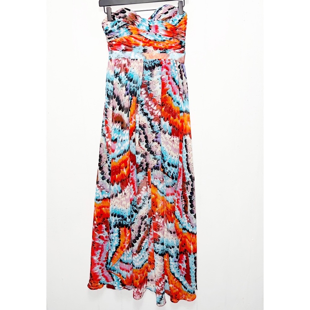 Aidan Mattox Multicolor Feather Print Strapless H… - image 3